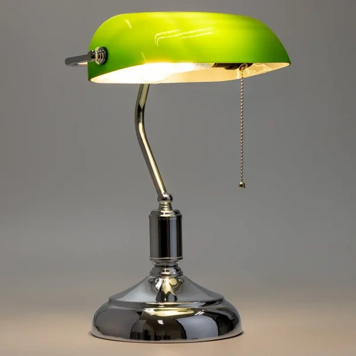 Brilagi – Lámpara de mesa BANK OFFICE 1xE27/60W/230V cromo brillante/verde