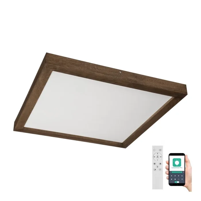 Brilagi – Lámpara de techo LED regulable para baño WOODY FRAME LED/50W/230V roble nogal 60×60 cm 3000-6000K IP44 + mando a distancia