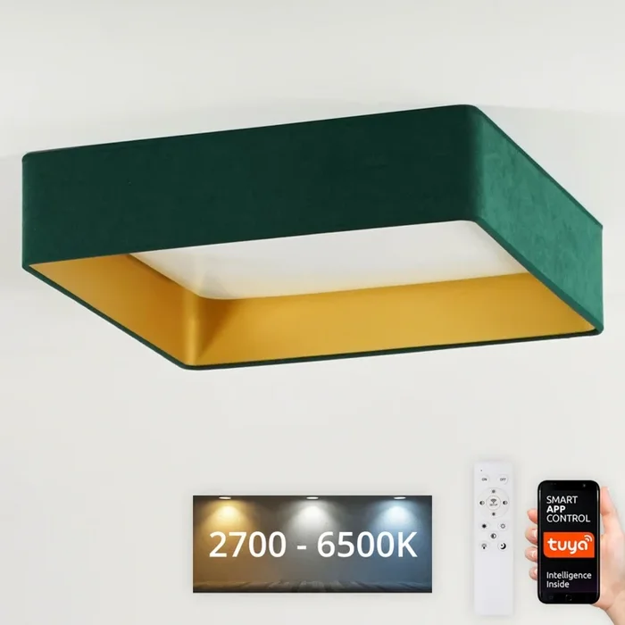 Brilagi – Lámpara de techo LED regulable VELVET SQUARE SMART LED/36W/230V 60×60 cm 2700-6500K Wi-Fi Tuya + mando a distancia verde