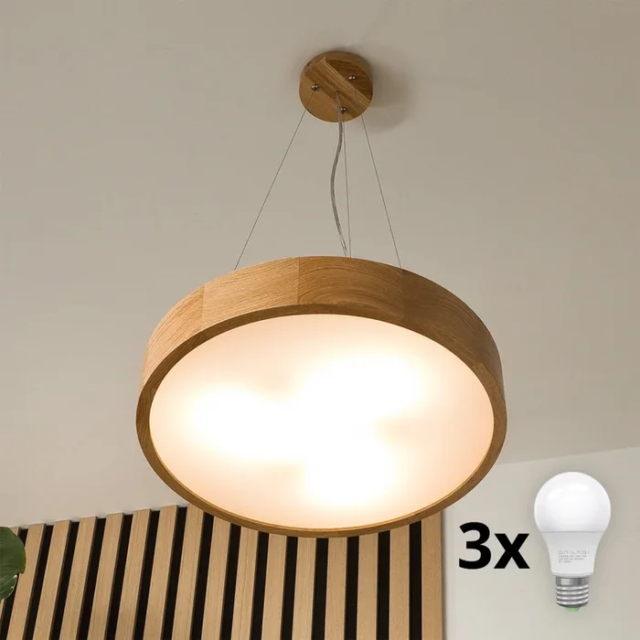 Brilagi – Lámpara LED colgante CARVALHO 3xE27/60W/230V roble diá. 47,5 cm