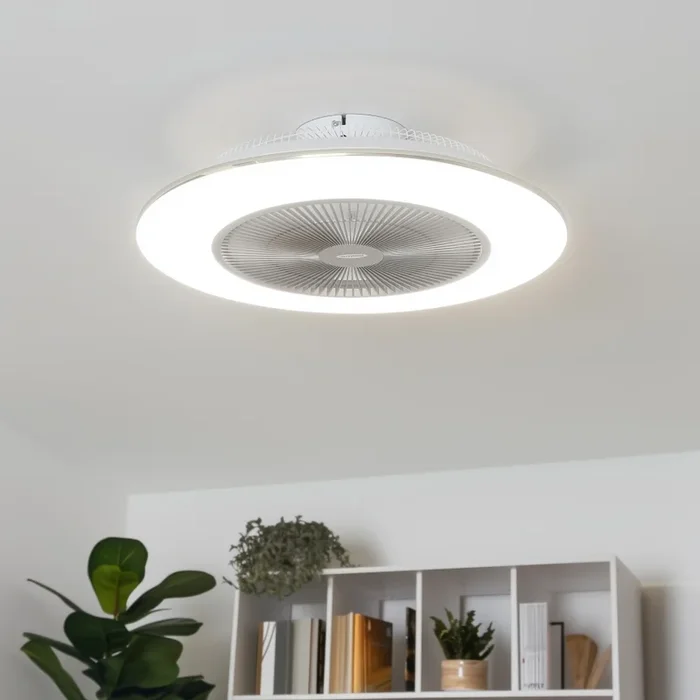Brilagi – Lámpara LED regulable con ventilador AURA LED/38W/230V 3000-6000K plata + control remoto