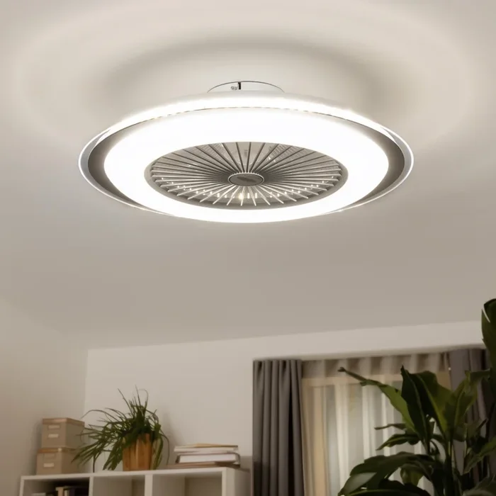 Brilagi – Lámpara LED regulable con ventilador RONDA LED/48W/230V 3000-6000K plata + mando a distancia