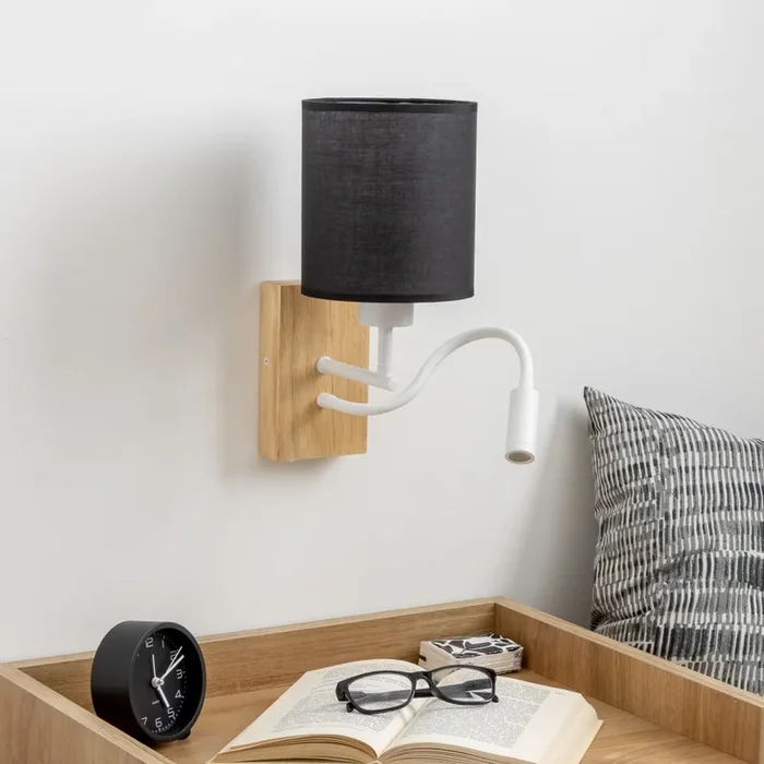 Brilagi – LED Aplique flexible NUBILA WOOD 1xE27/25W/230V + LED/3W roble/negro