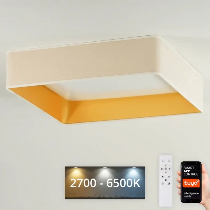 Brilagi – Luminaria de techo LED regulable VELVET SQUARE SMART LED/36W/230V 60×60 cm 2700-6500K Wi-Fi Tuya + control remoto color crema