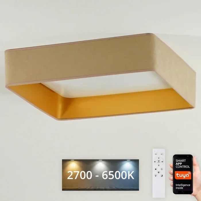 Brilagi – Luminaria de techo regulable VELVET SQUARE SMART LED/36W/230V 60×60 cm 2700-6500K Wi-Fi Tuya + mando a distancia beige