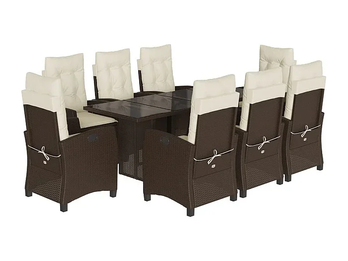 Bryndra Set comedor para jardín 9 pzas y cojines ratán sintético marrón