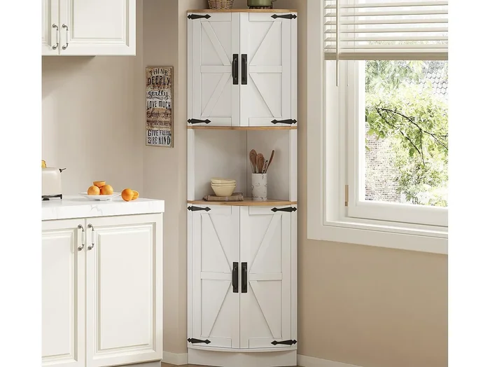 Buffet de cocina 39.5×39.5×180 cm – con 4 puertas y 5 compartimentos de almacenamiento – diseño retro – Blanco