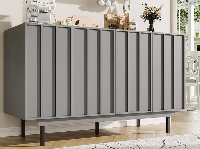 Buffet moderno 140×38,5×82,5 cm – 4 puertas – MDF – Gris