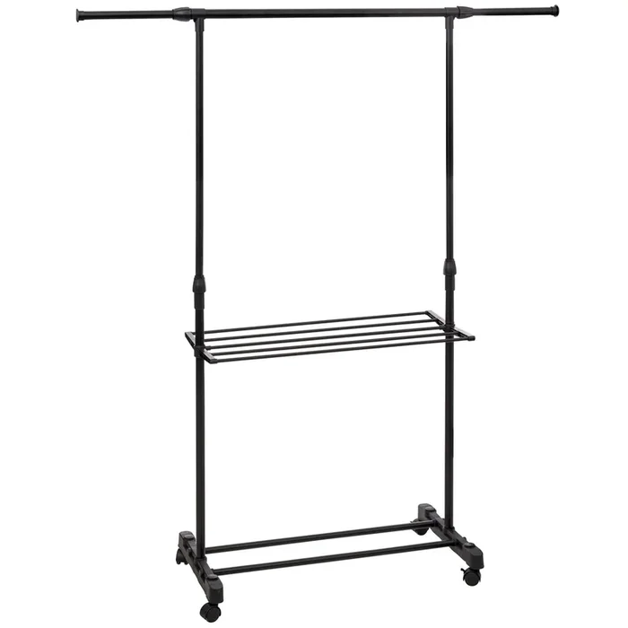 Burro De Ropa 1 Barra Y Estante Extensible Color Negro 145×160 cm