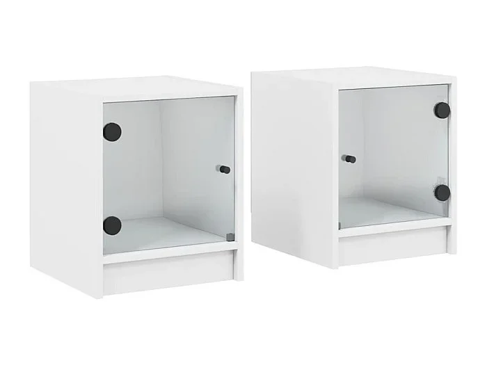 Butte Mesitas de noche con puertas de vidrio 2 uds blanco 35x37x42 cm