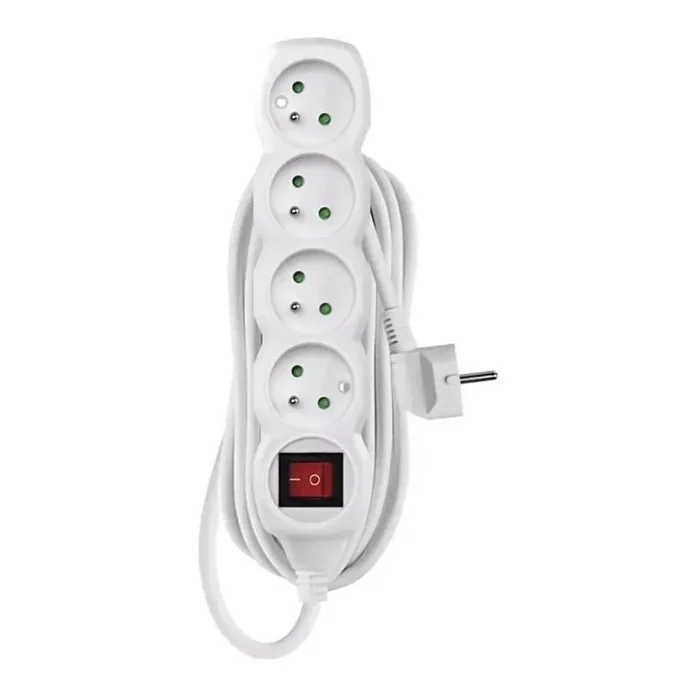 Cable de extensión con interruptor 4 tomas 7 m blanco