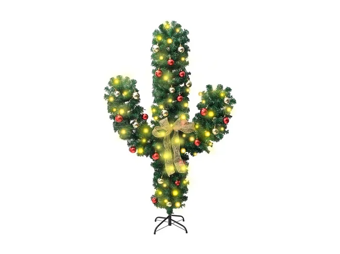 Cactus de Navidad con soporte y LED verde 210 cm PVC