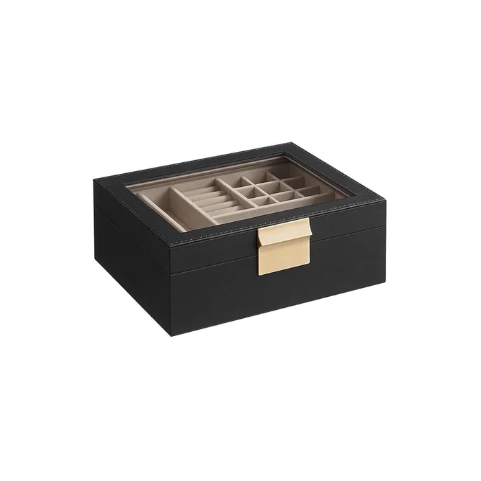 Caja de Joyas de 2 Niveles Negro Grafito y Dorado Metálico-SONGMICS