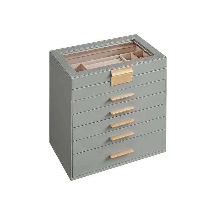 Caja de Joyas de 6 Niveles Moderno Gris Paloma y Dorado-SONGMICS