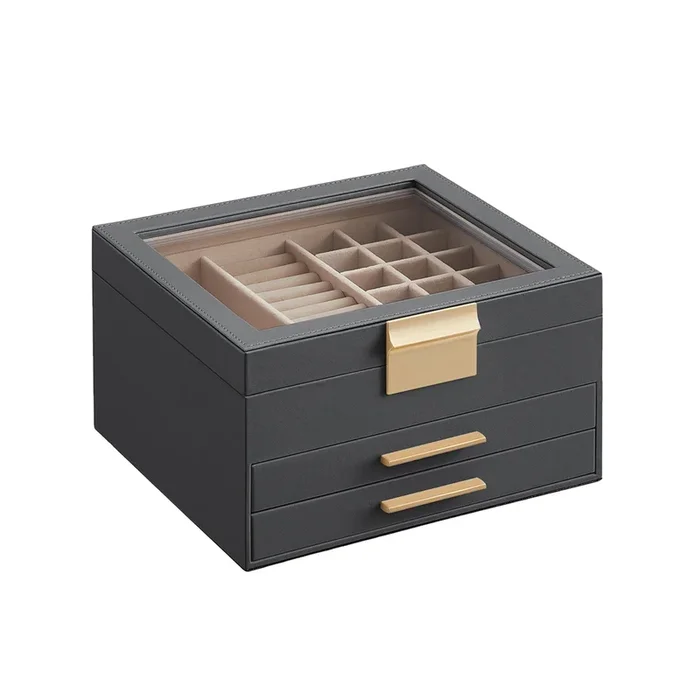 Caja de Joyas Gris Interestelar y Dorado-SONGMICS