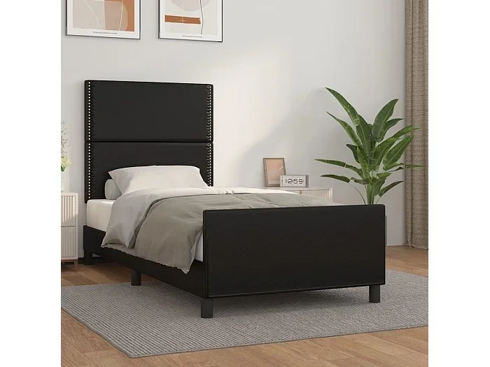 Cama -100×200 cm con cabecero cuero sintético negro YOE49187