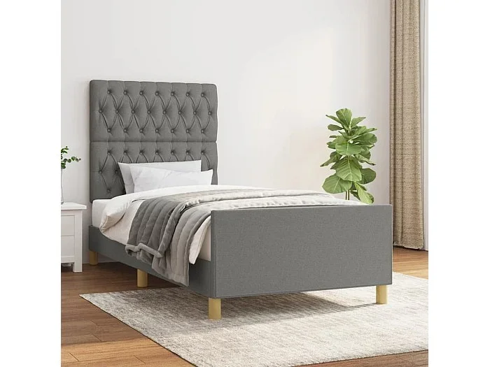 Cama 100×200 cm con cabecero de tela gris oscuro ES72130
