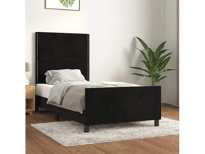 Cama 100×200 cm con cabecero de terciopelo negro ES88068