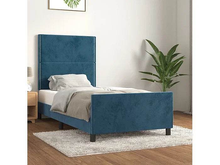 Cama -100×200 cm con cabecero terciopelo azul oscuro YOE37353