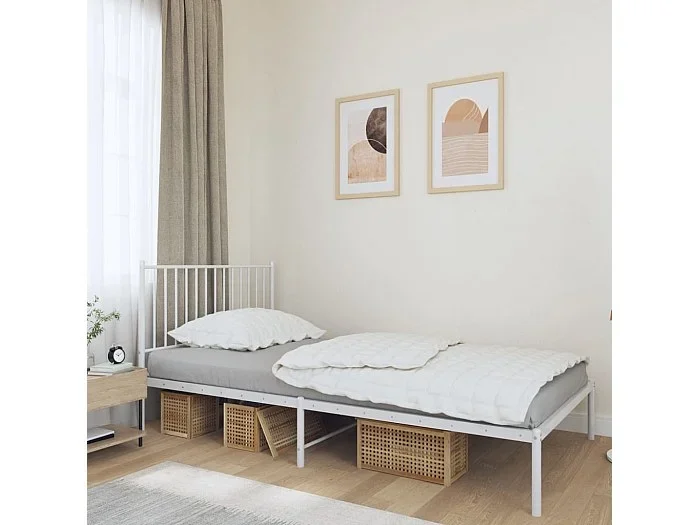 Cama 100×200 cm de metal con cabecero blanco ES52496