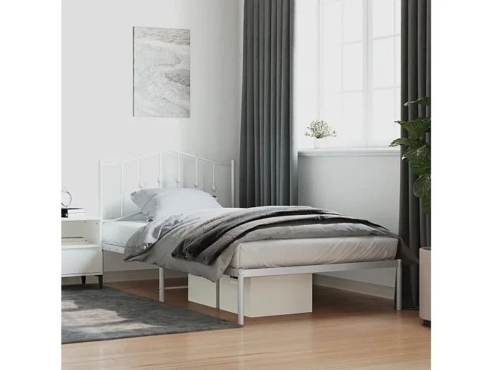 Cama 100×200 cm de metal con cabecero blanco ES71098