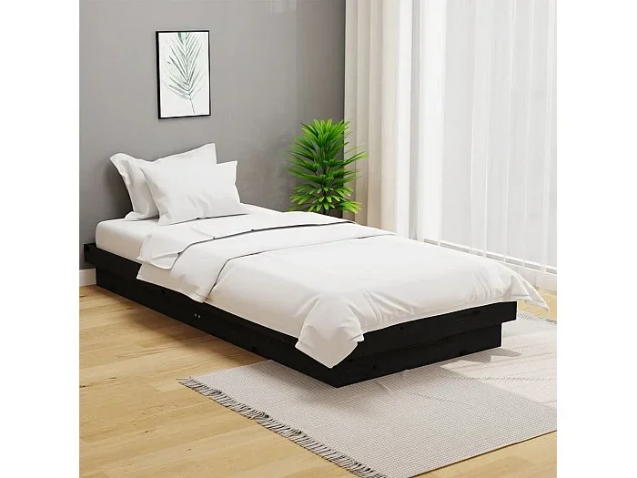 Cama 100×200 cm madera maciza negra ES40953