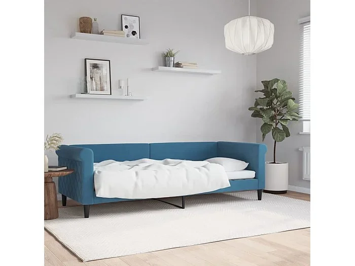 Cama 100×200 cm terciopelo azul ES13242