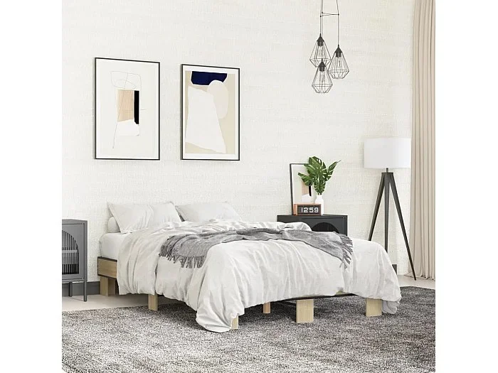 Cama 120×190 cm – madera ingeniería metal roble Sonoma ES260128