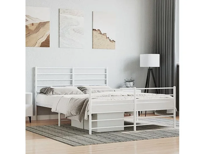 Cama 120×190 cm metal con cabecero y estribo blanco ES90853