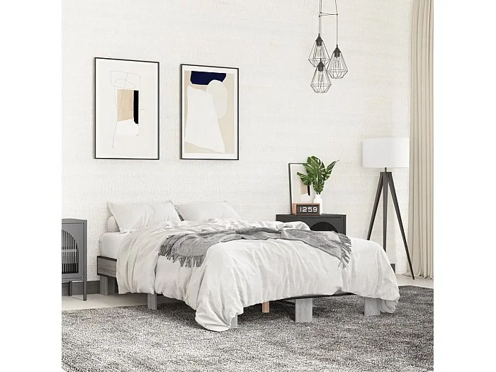 Cama 120×200 cm – madera ingeniería metal gris Sonoma ES435792