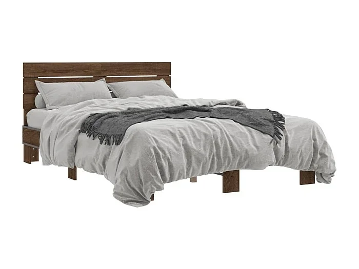 Cama 120×200 cm – madera ingeniería metal marrón roble ES810848