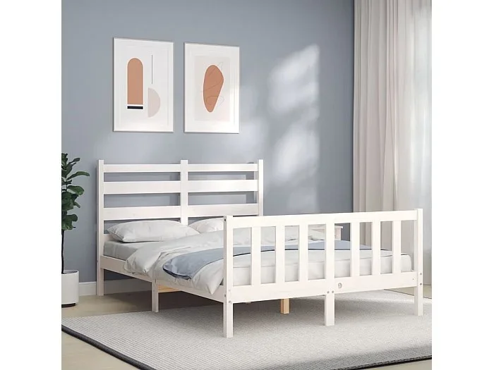 Cama 120×200 cm con cabecero madera maciza blanco ES25433