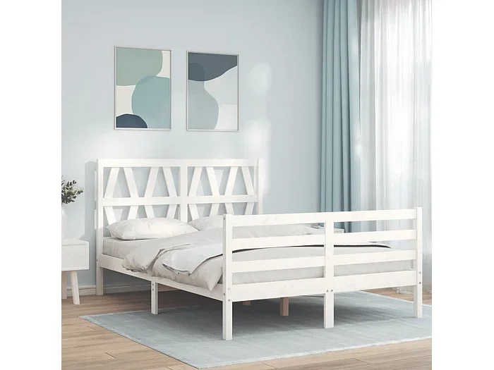 Cama 120×200 cm con cabecero madera maciza blanco ES56716