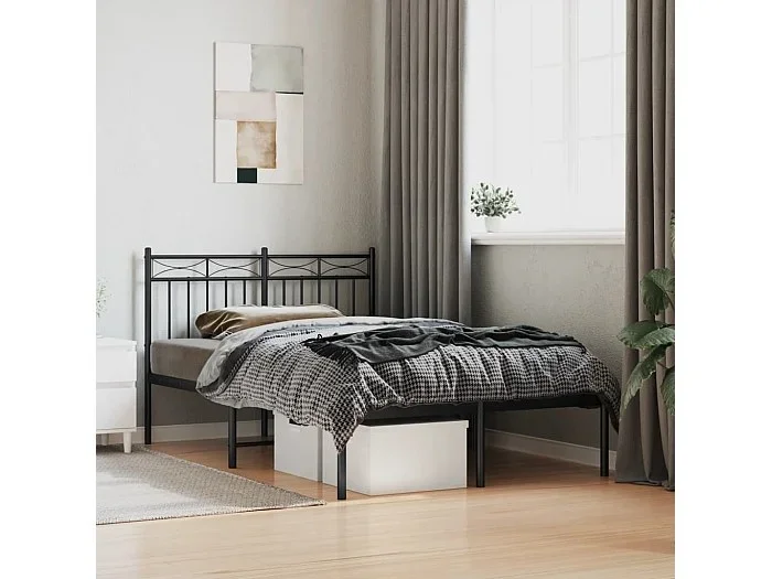 Cama 120×200 cm con cabecero metal negro ES98003