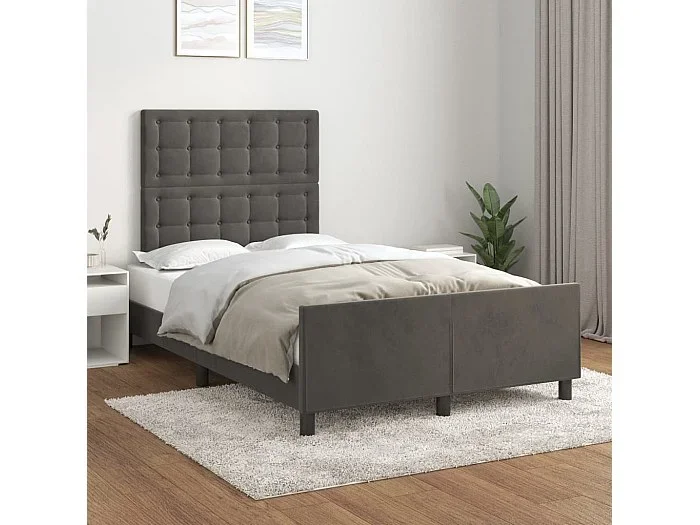 Cama 120×200 cm con cabecero terciopelo gris oscuro ES70642