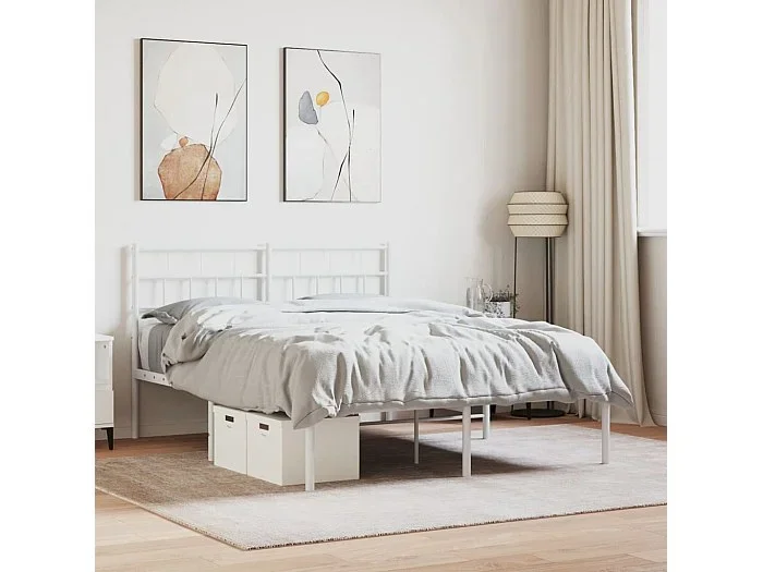Cama 120×200 cm de metal con cabecero blanca ES26837