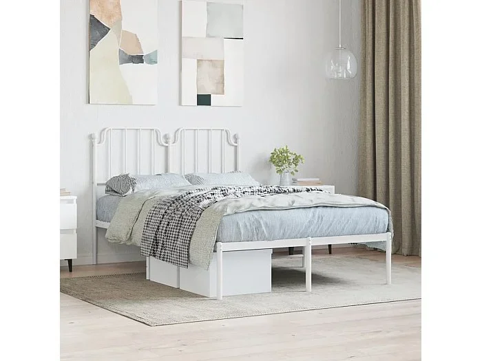 Cama -120×200 cm de metal con cabecero blanca YOE23654