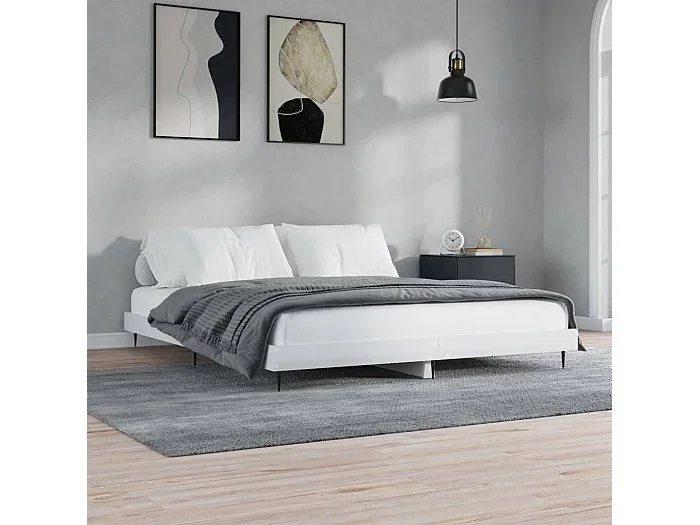 Cama 120×200 cm madera de ingeniería blanco brillo ES84858