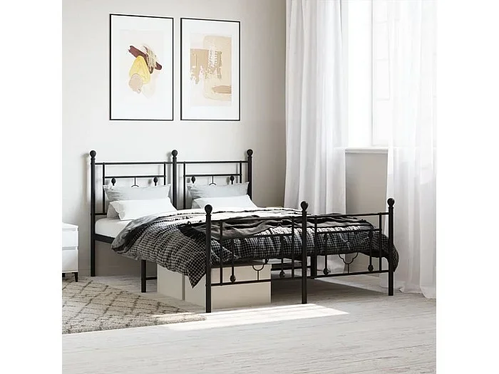 Cama -135×190 cm cabecero y estribo metal negro YOE16633