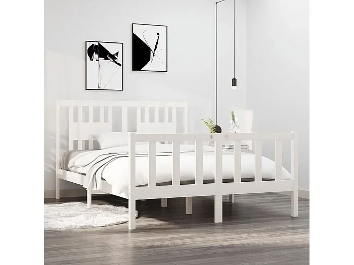 Cama 135×190 cm de madera maciza blanca ES95995