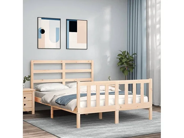 Cama -135×190 cm de matrimonio con cabecero madera maciza YOE
