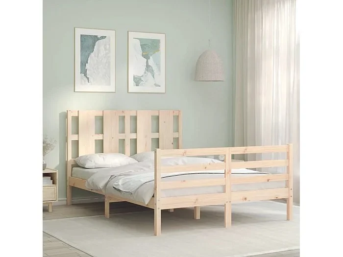 Cama -135×190 cm de matrimonio con cabecero madera maciza YOE