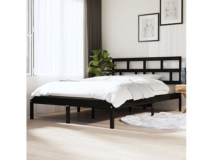 Cama 135×190 cm doble de madera maciza negro ES23015