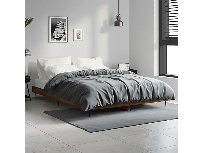 Cama 135×190 cm madera de ingeniería marrón roble ES20794