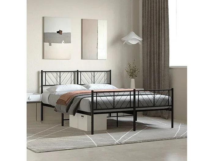 Cama 140×190 cm cabecero y estribo metal negro ES33012