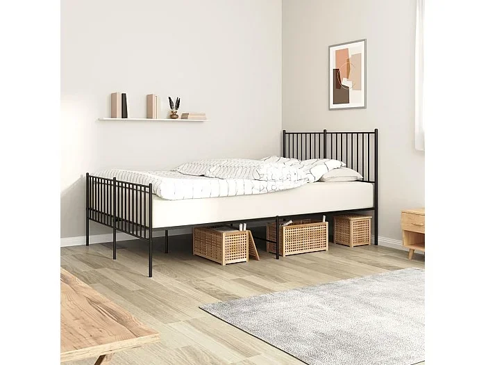 Cama 140×190 cm cabecero y estribo metal negro ES45178