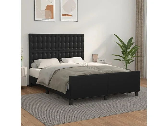 Cama 140×190 cm con cabecero cuero sintético negro ES85913