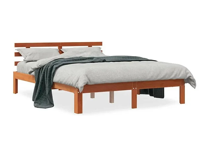 Cama -140×190 cm con cabecero madera pino marrón cera YOE51396