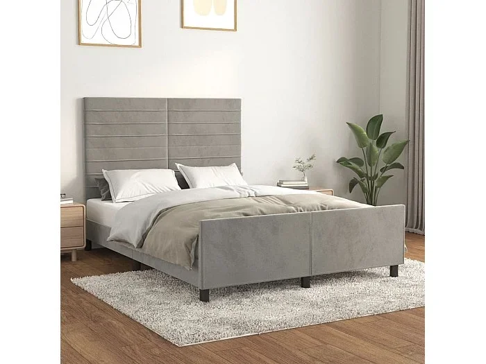 Cama 140×190 cm con cabecero terciopelo gris claro ES43659