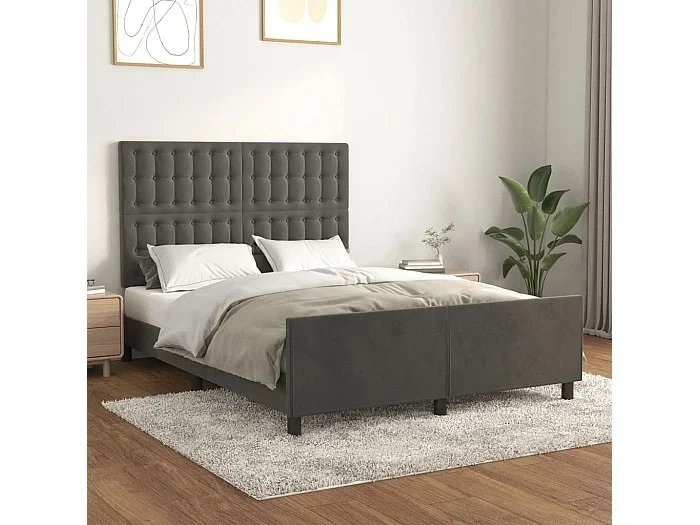 Cama 140×190 cm con cabecero terciopelo gris oscuro ES64844